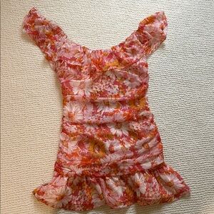 Floral Pink and Orange Off-Shoulder Dress Hello Molly
